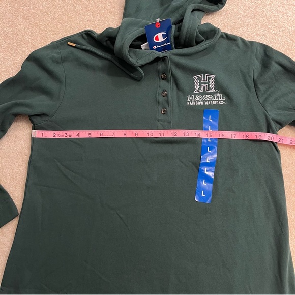NEW Hawaii Rainbow Warriors Shirt Womens Large Green NCAA Henley Hoodie Pullover - Picture 6 of 9
